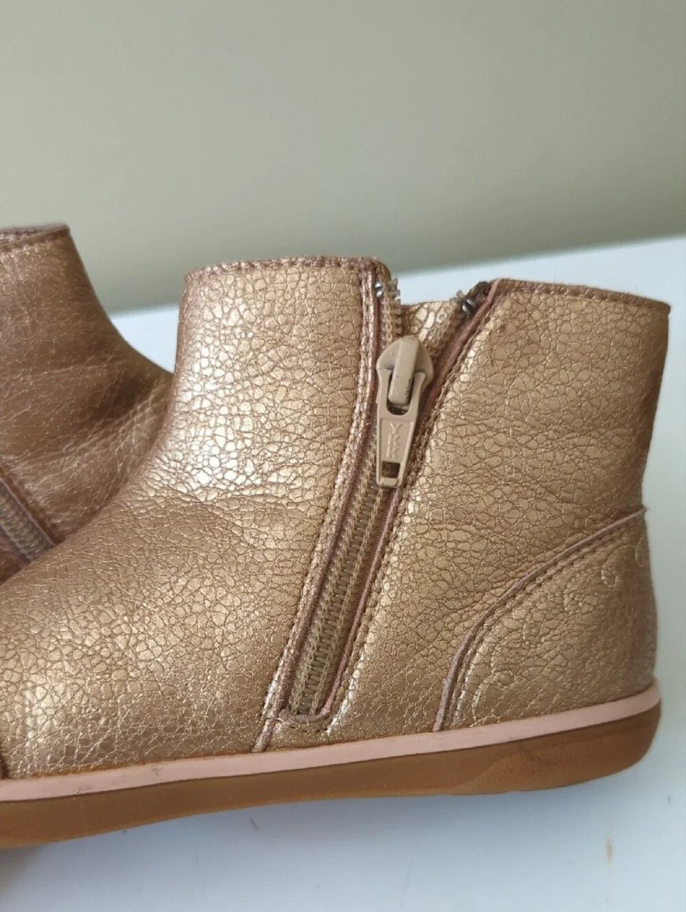 Livie & Luca Metallic Rose Gold Boots with Pink Butterfly
